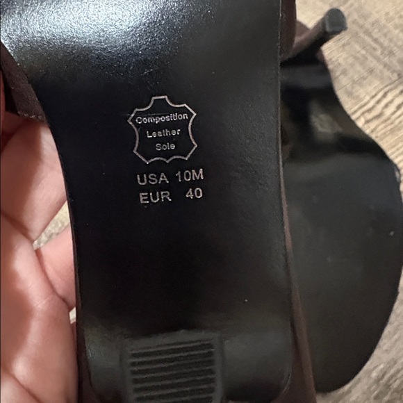 Boutique Brown Satin Heeled Mules with Crystal Flower - Picture 5 of 5